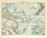 Oceanien historische Landkarte Lithographie ca. 1900