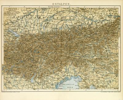 Ostalpen Karte Lithographie 1896 Original der Zeit