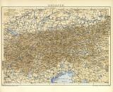 Ostalpen historische Landkarte Lithographie ca. 1900