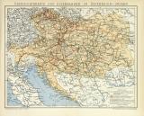 Übersichtskarte der Eisenbahnen in Österreich-Ungarn historische Landkarte Lithographie ca. 1892