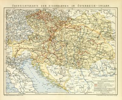 Eisenbahnen Österreich-Ungarn Lithographie 1900 Original der Zeit