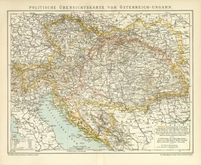 Österreich-Ungarn politische Karte Lithographie 1894 Original der Zeit