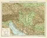 Physikalische Karte von Österreich-Ungarn historische Landkarte Lithographie ca. 1896
