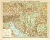 Physikalische Karte von Österreich-Ungarn historische Landkarte Lithographie ca. 1900