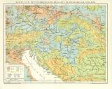 Karte der Bevölkerungsdichtigkeit in Österreich-Ungarn historische Landkarte Lithographie ca. 1897