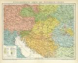 Ethnographische Karte von Österreich-Ungarn historische Landkarte Lithographie ca. 1892