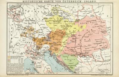 Österreich-Ungarn historische Karte Lithographie 1892 Original der Zeit