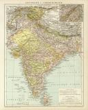 Indien Karte Lithographie 1892 Original der Zeit