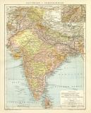 Indien Karte Lithographie 1900 Original der Zeit