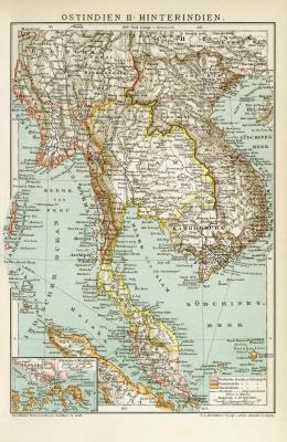 Ostindien II. Hinterindien historische Landkarte Lithographie ca. 1892