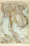 Ostindien II. Hinterindien historische Landkarte Lithographie ca. 1896