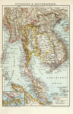 Ostindien II. Hinterindien historische Landkarte Lithographie ca. 1897