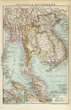 Ostindien II. Hinterindien historische Landkarte Lithographie ca. 1898