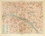 Paris historischer Stadtplan Karte Lithographie ca. 1896