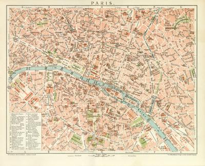 Paris historischer Stadtplan Karte Lithographie ca. 1897