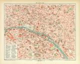 Paris historischer Stadtplan Karte Lithographie ca. 1898