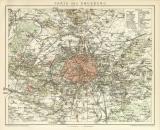 Paris und Umgebung historischer Stadtplan Karte Lithographie ca. 1896