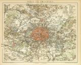 Paris und Umgebung historischer Stadtplan Karte Lithographie ca. 1897