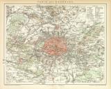 Paris und Umgebung historischer Stadtplan Karte Lithographie ca. 1898