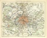 Paris und Umgebung historischer Stadtplan Karte Lithographie ca. 1900