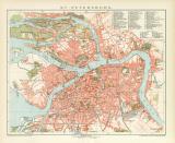St. Petersburg Stadtplan Lithographie 1892 Original der Zeit
