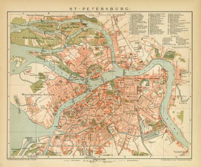 St. Petersburg historischer Stadtplan Karte Lithographie ca. 1896