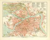 St. Petersburg Stadtplan Lithographie 1897 Original der Zeit