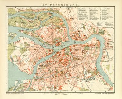 St. Petersburg historischer Stadtplan Karte Lithographie ca. 1900