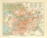 St. Petersburg Stadtplan Lithographie 1900 Original der Zeit