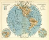 Planigloben der Erde I. historische Landkarte Lithographie ca. 1900