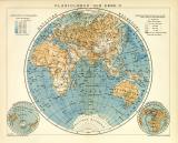 Planigloben der Erde II. historische Landkarte Lithographie ca. 1900