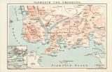 Plymouth Stadtplan Lithographie 1897 Original der Zeit