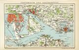 Portsmouth und Southampton historischer Stadtplan Karte Lithographie ca. 1897