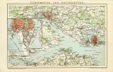 Portsmouth und Southampton historischer Stadtplan Karte Lithographie ca. 1900