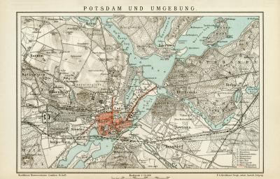 Potsdam Umgebung Stadtplan Lithographie 1892 Original der Zeit