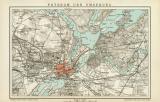Potsdam und Umgebung historischer Stadtplan Karte Lithographie ca. 1892