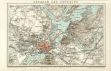 Potsdam und Umgebung historischer Stadtplan Karte Lithographie ca. 1897