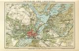 Potsdam und Umgebung historischer Stadtplan Karte Lithographie ca. 1900