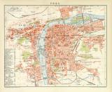 Prag Stadtplan Lithographie 1892 Original der Zeit