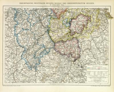 Rheinprovinz Westfalen Hessen II.  Karte Lithographie 1892 Original der Zeit