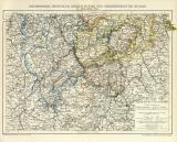 Rheinprovinz Westfalen Hessen Nassau und Grossherzogtum Hessen II. Südlicher Teil historische Landkarte Lithographie ca. 1898