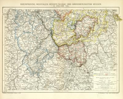 Rheinprovinz Westfalen Hessen Nassau und Grossherzogtum Hessen II. Südlicher Teil historische Landkarte Lithographie ca. 1900