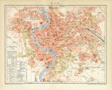 Rom historischer Stadtplan Karte Lithographie ca. 1892