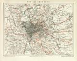 Rom und Umgebung historischer Stadtplan Karte Lithographie ca. 1892