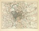 Rom und Umgebung historischer Stadtplan Karte Lithographie ca. 1896