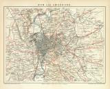 Rom und Umgebung historischer Stadtplan Karte Lithographie ca. 1898