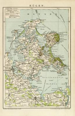 Rügen historische Landkarte Lithographie ca. 1900