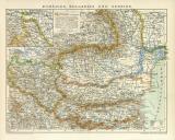 Rumänien Bulgarien und Serbien historische Landkarte Lithographie ca. 1897