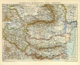 Rumänien Bulgarien und Serbien historische Landkarte Lithographie ca. 1900