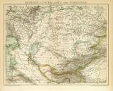 Russisch Zentralasien Turkestan Karte Lithographie 1896...